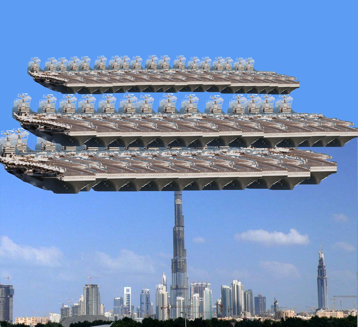44 aircraft carriers on top of the Burj Khalifa